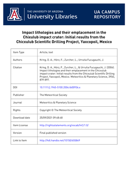 Impact Lithologies and Their Emplacement in the Chicxulub Impact Crater: Initial Results from the Chicxulub Scientific Drilling Project, Yaxcopoil, Mexico