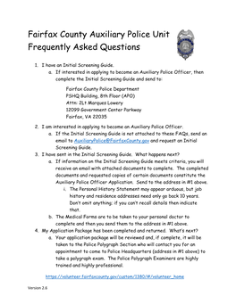 Fairfax County Auxiliary Police Unit Frequently Asked Questions