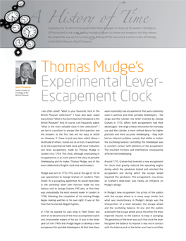 Thomas Mudge's Experimental Lever- Escapement Clock