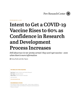 Intent to Get a COVID-19 Vaccine Rises to 60% As Confidence In
