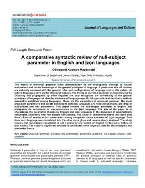 A Comparative Syntactic Review of Null-Subject Parameter in English and Ịzọn Languages