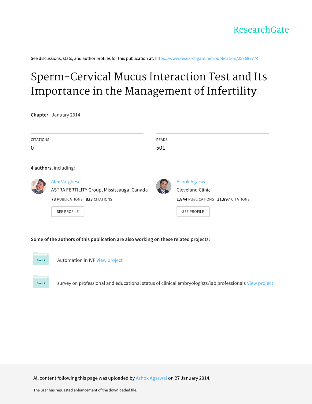 Sperm-Cervical Mucus Interaction Test and Its Importance in the Management of Infertility