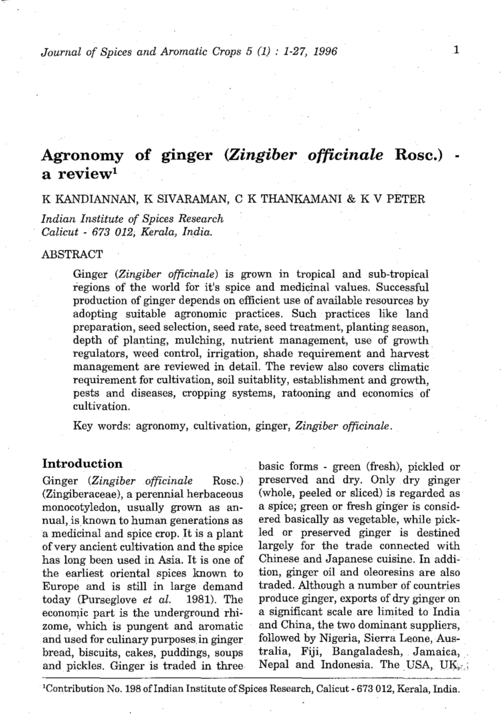 Agronomy of Ginger (Zingiber Officinule Rose.) a Review!