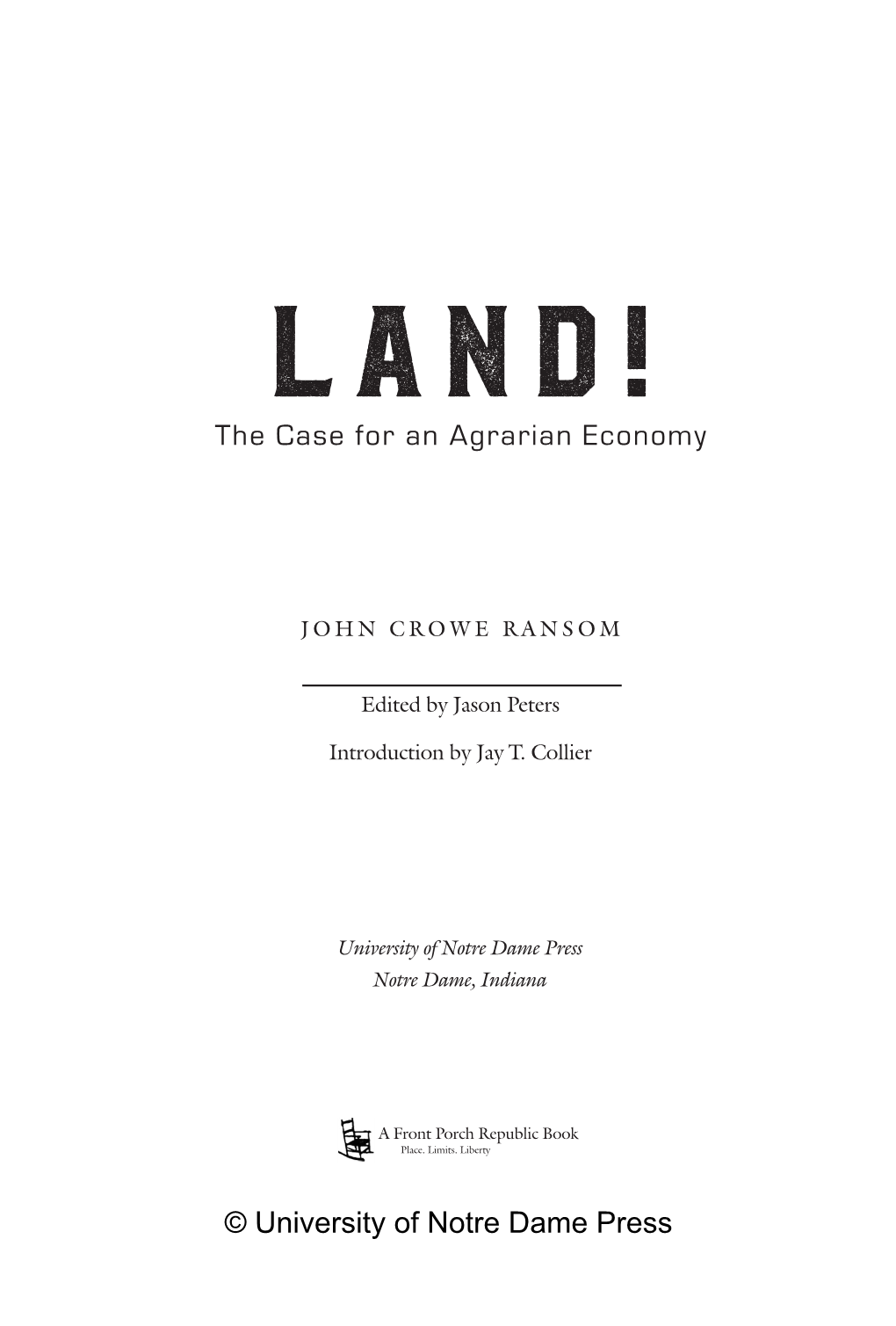 The Case for an Agrarian Economy © University of Notre Dame Press