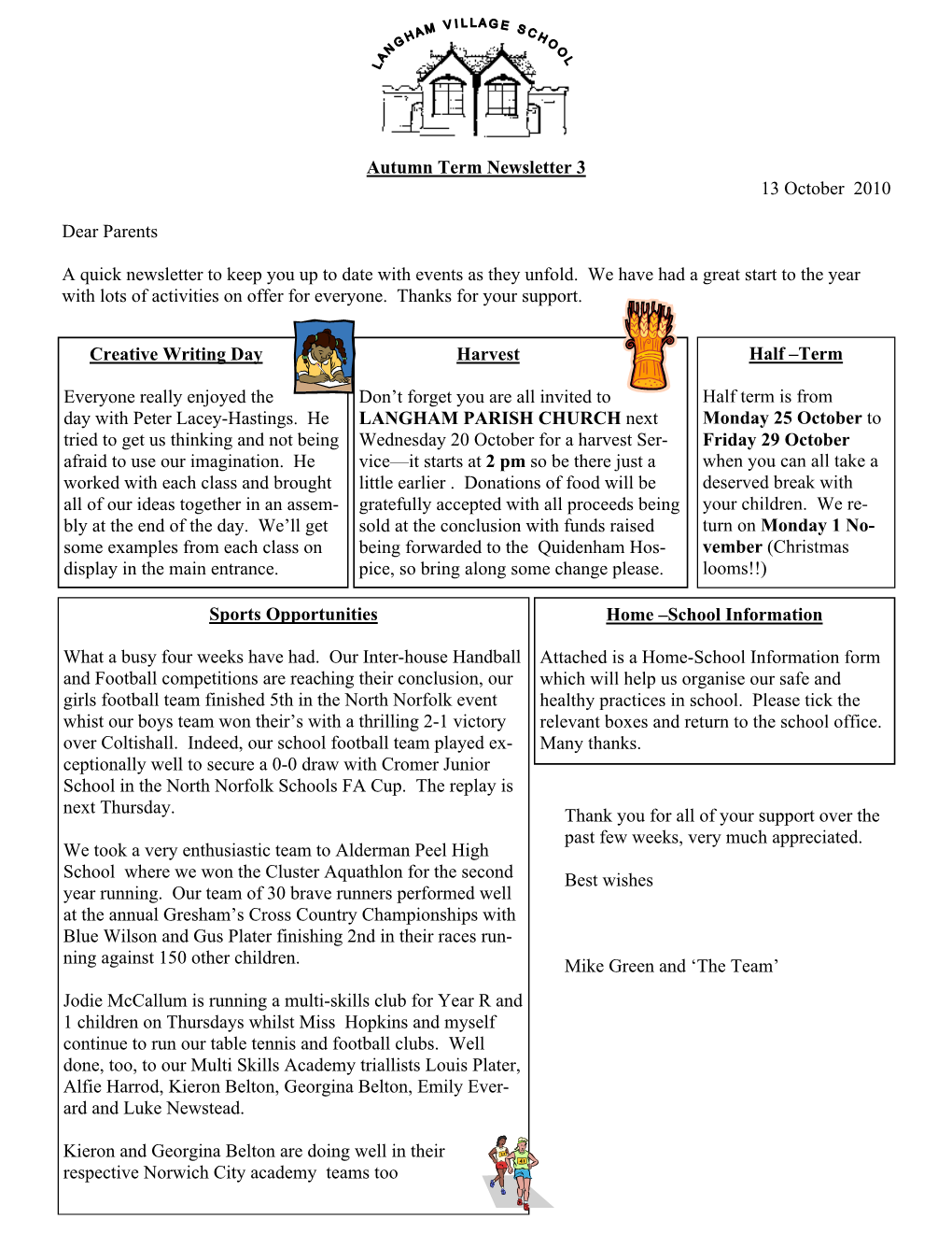 Autumn Term Newsletter 3 13 October 2010