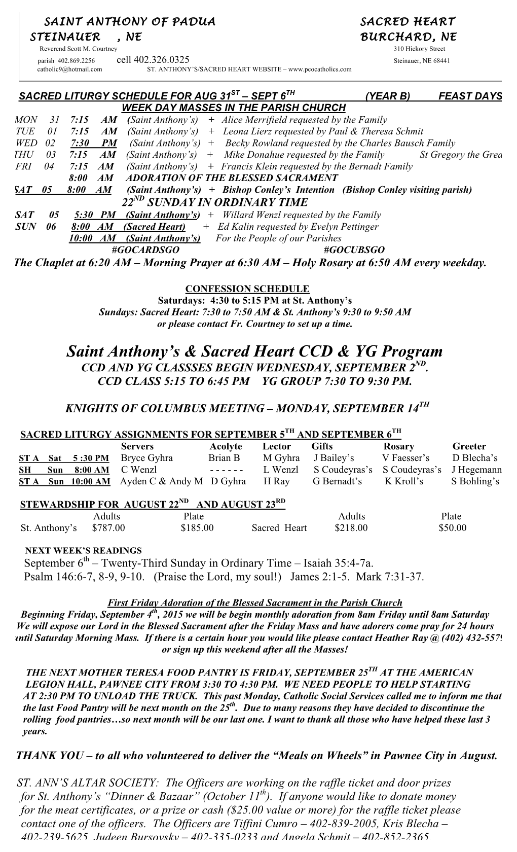 Saint Anthony's & Sacred Heart CCD & YG Program