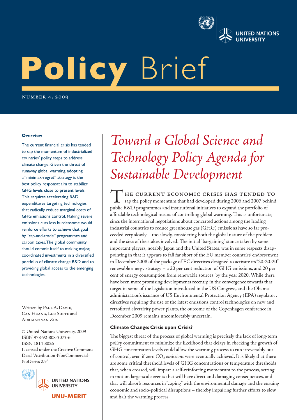 Toward a Global Science and Technology Policy Agenda for Sustainable Development 3
