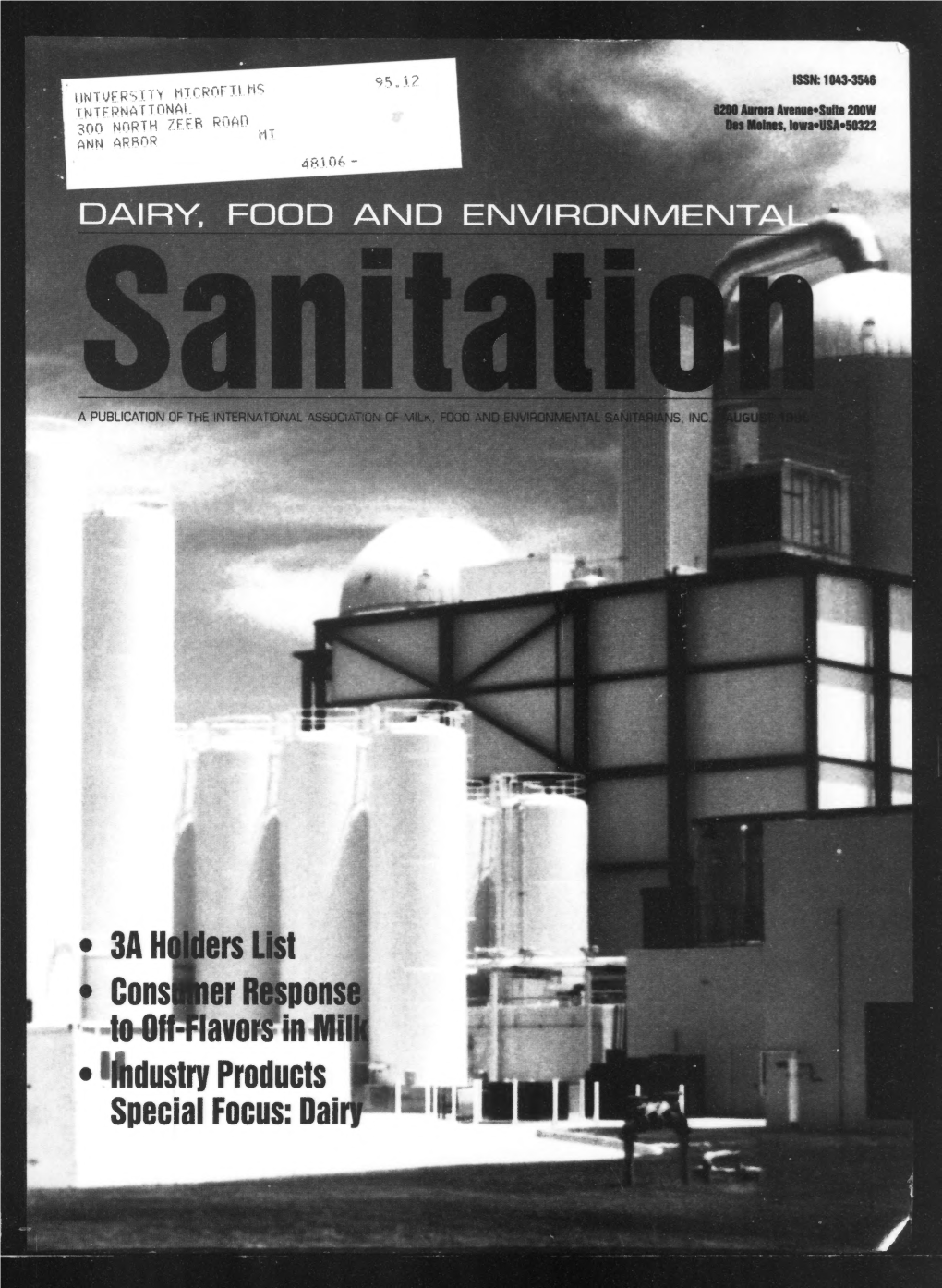 Dairy, Food and Environmental Sanitation 1995-08: Vol 15 Iss 8