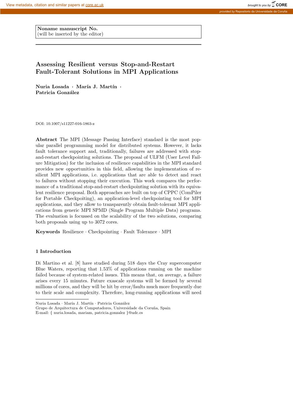 Restart Fault-Tolerant Solutions in MPI Applications