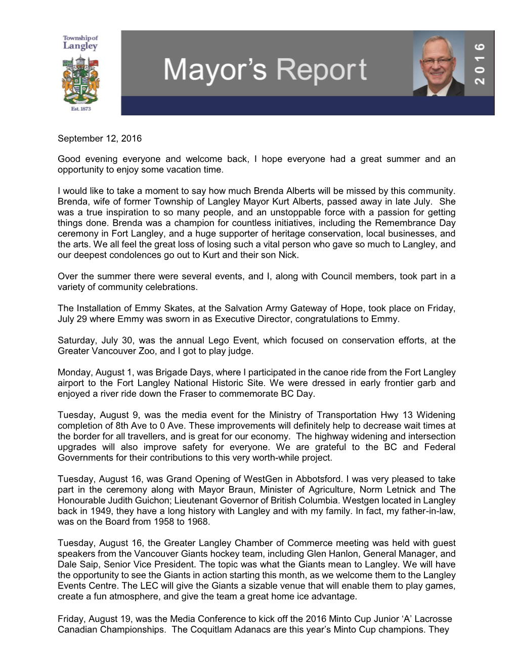 2016-09-12 Mayor's Report .Pdf