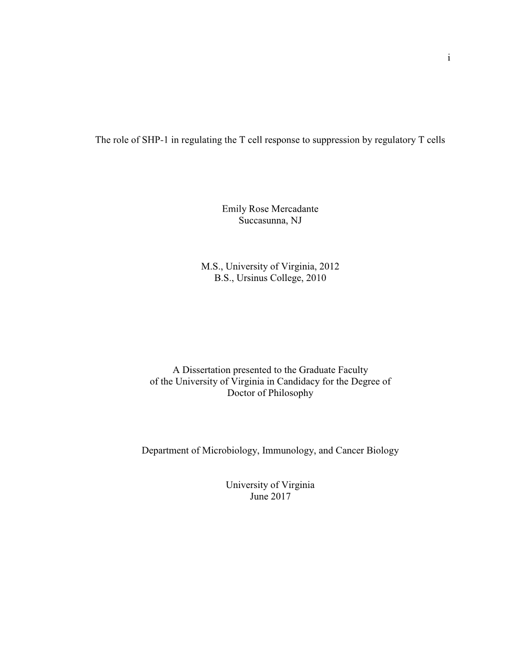 I the Role of SHP-1 in Regulating the T Cell Response to Suppression By