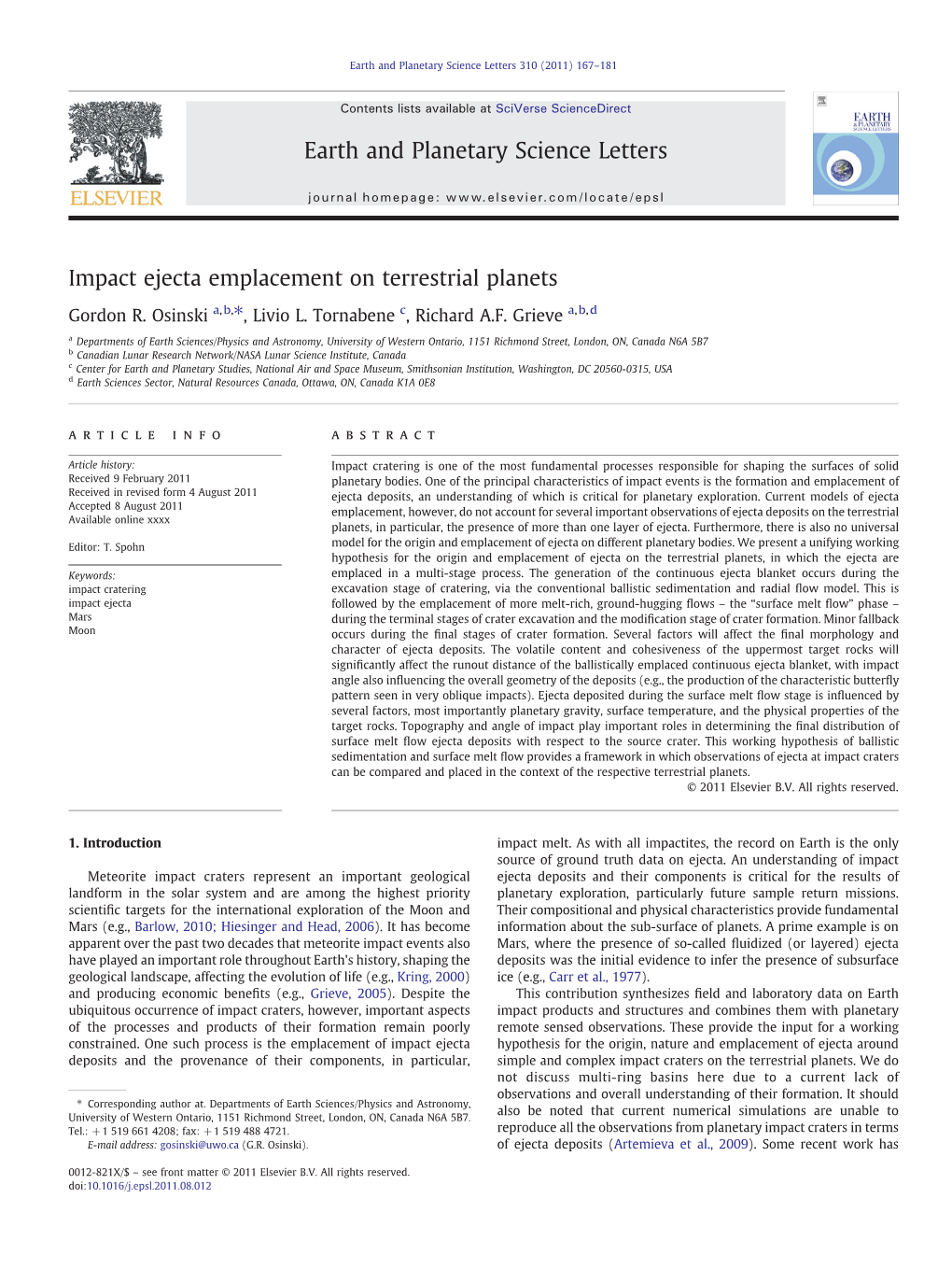 Impact Ejecta Emplacement on Terrestrial Planets