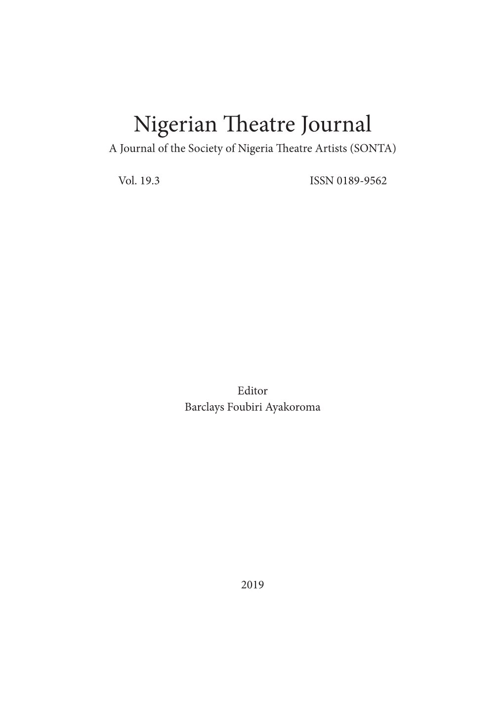 Nigerian Eatre Journal
