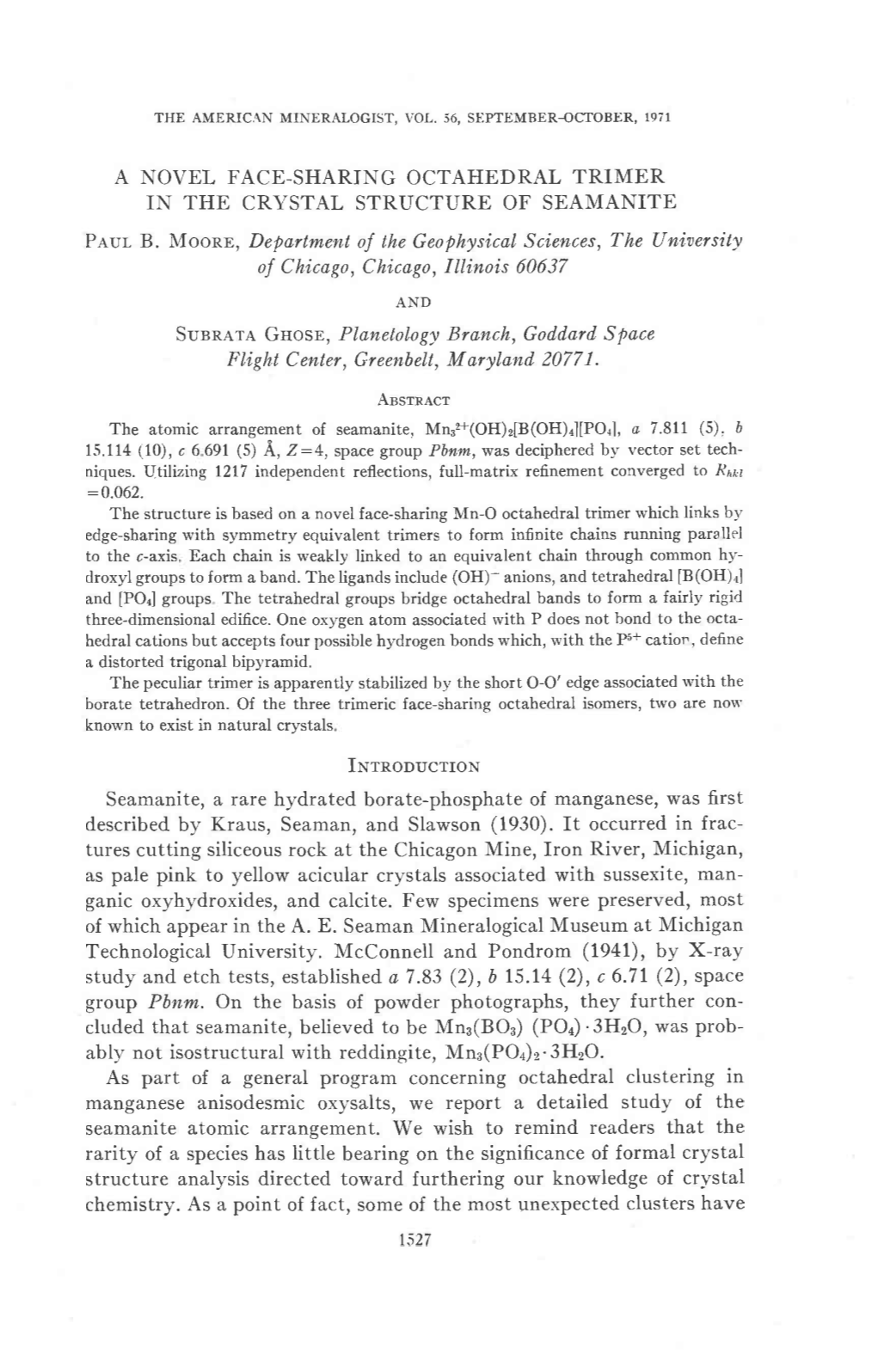 A NOVEL FACE-SHARING OCTAHEDRAL TRIMER in the CRYSTAL STRUCTURE of SEAMANITE Paur B