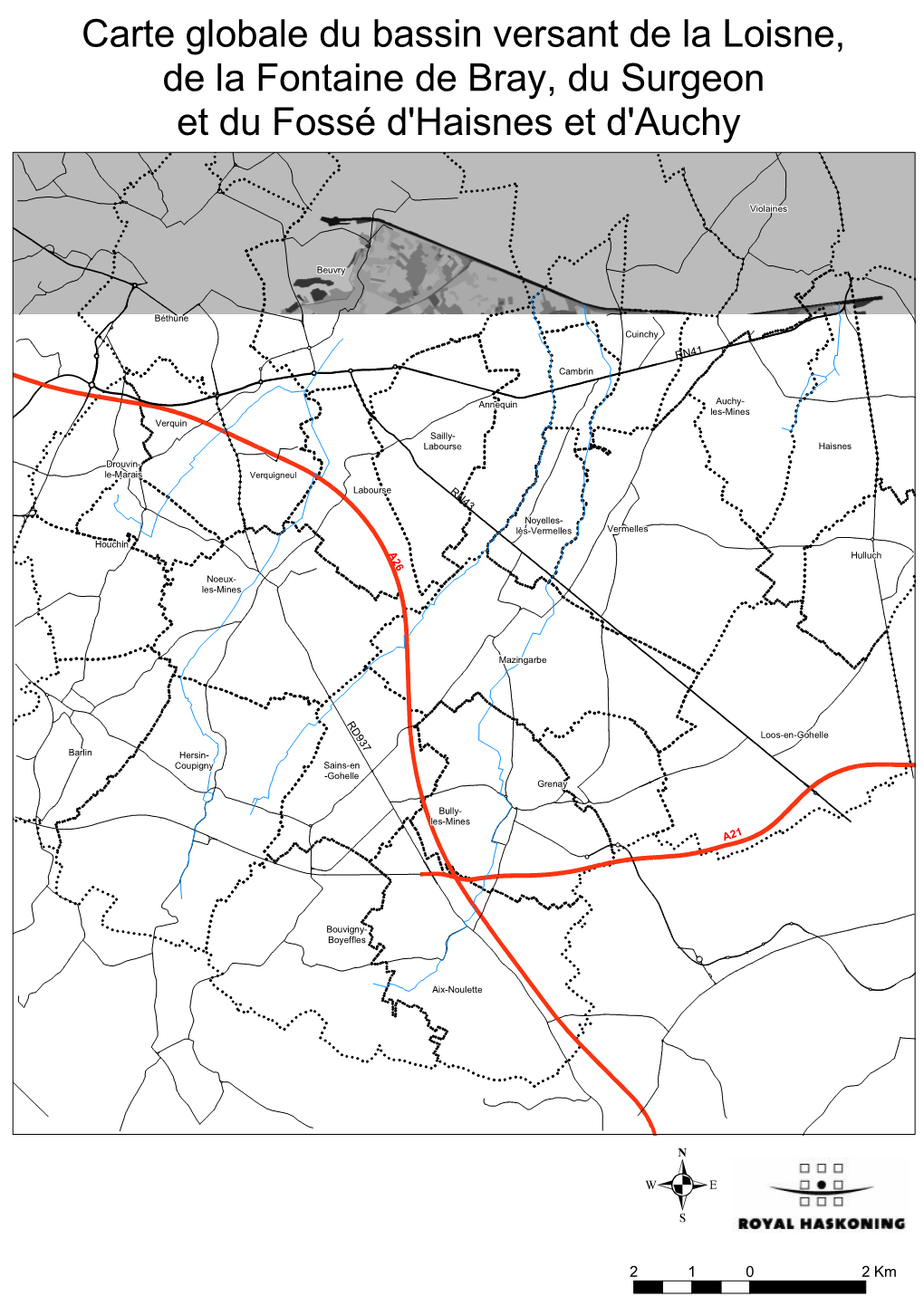 Carte Globale Du Bassin Versant De La Loisne, De La Fontaine De Bray, Du Surgeon Et Du Fossé D'haisnes Et D'auchy