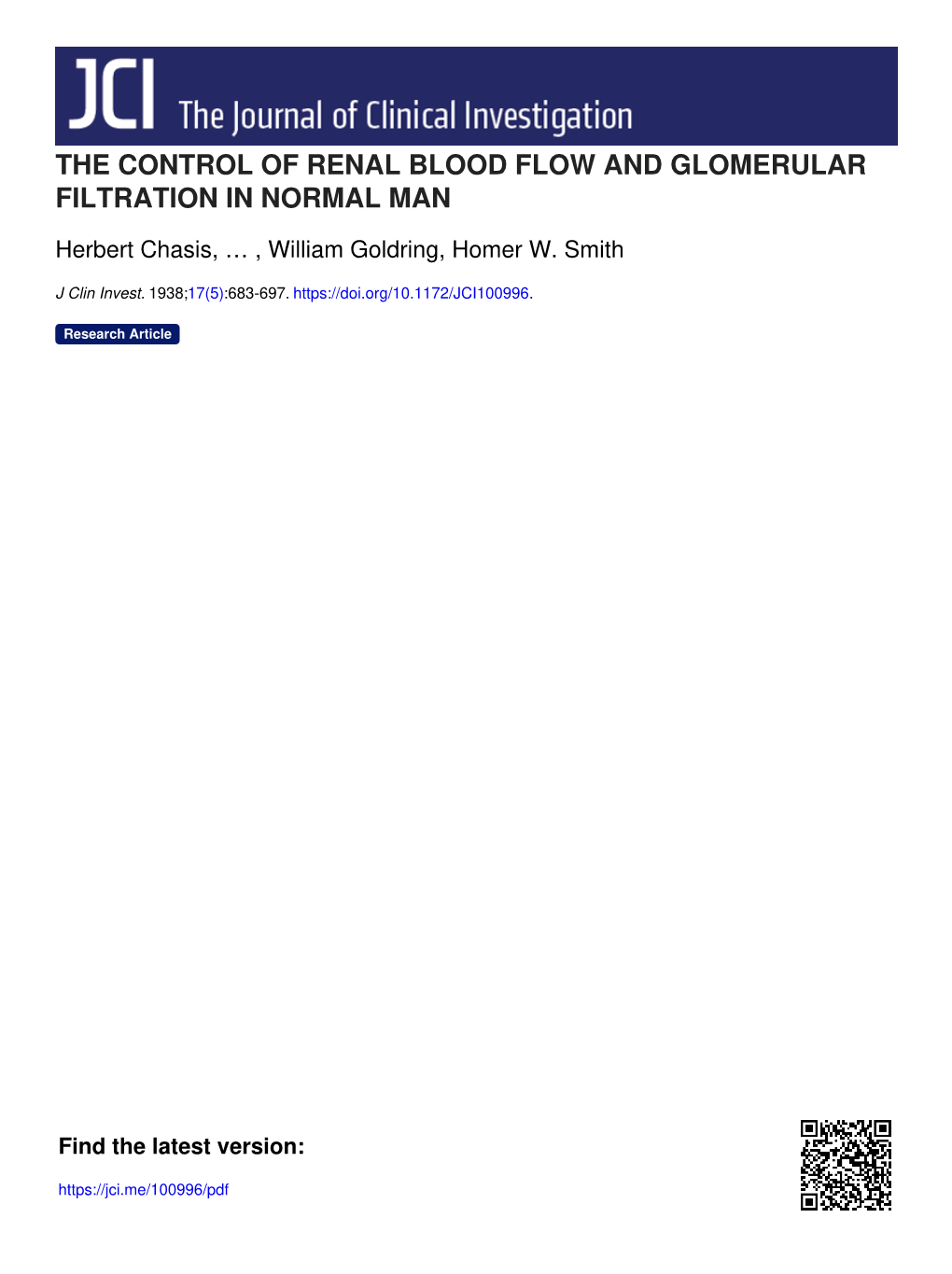 The Control of Renal Blood Flow and Glomerular Filtration in Normal Man