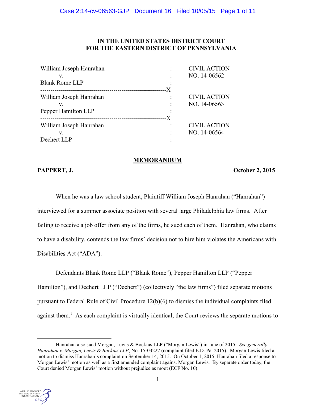 Case 2:14-Cv-06563-GJP Document 16 Filed 10/05/15 Page 1 of 11