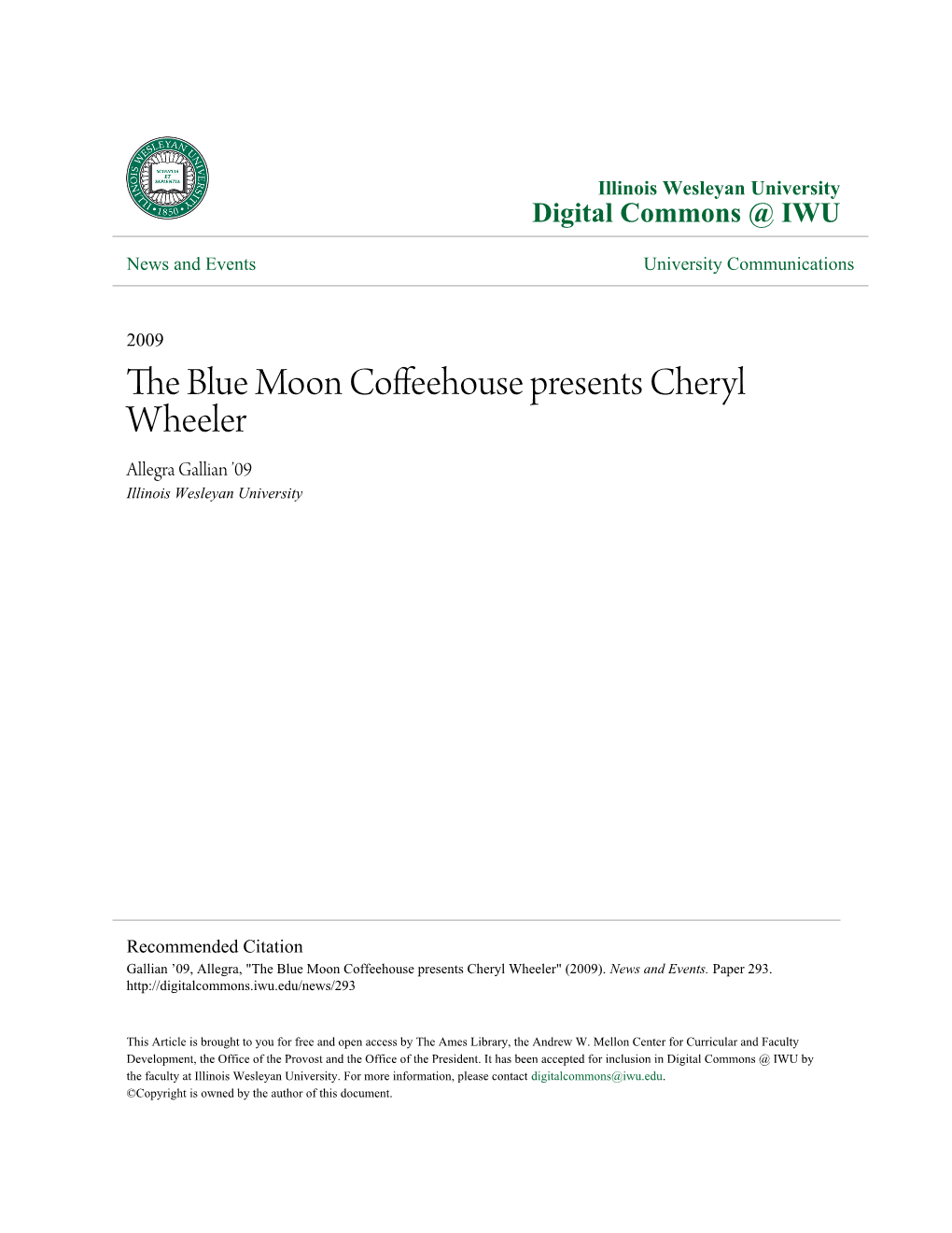 The Blue Moon Coffeehouse Presents Cheryl Wheeler" (2009)