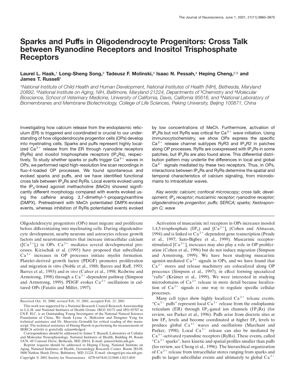 Cross Talk Between Ryanodine Receptors and Inositol Trisphosphate Receptors