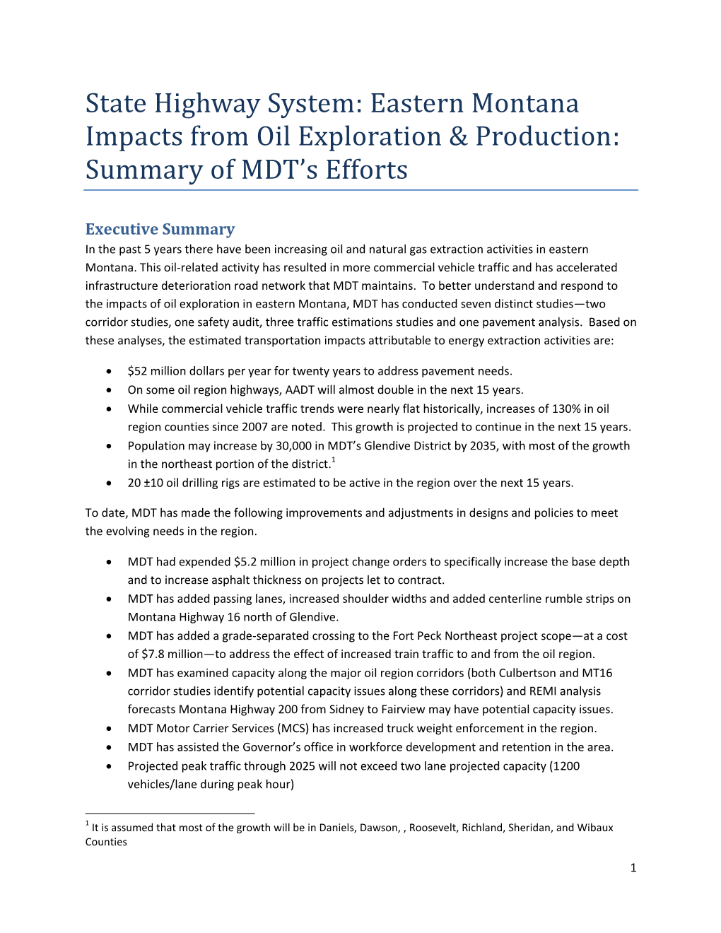 Impacts from Oil Exploration and Production: Summary of MDT's Efforts