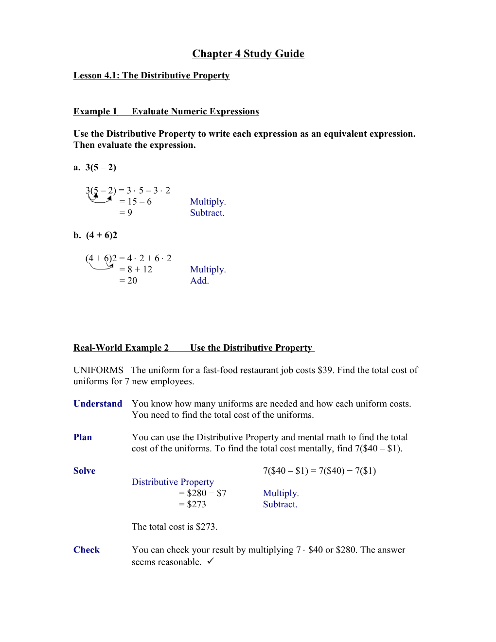 Lesson 4.1: the Distributive Property