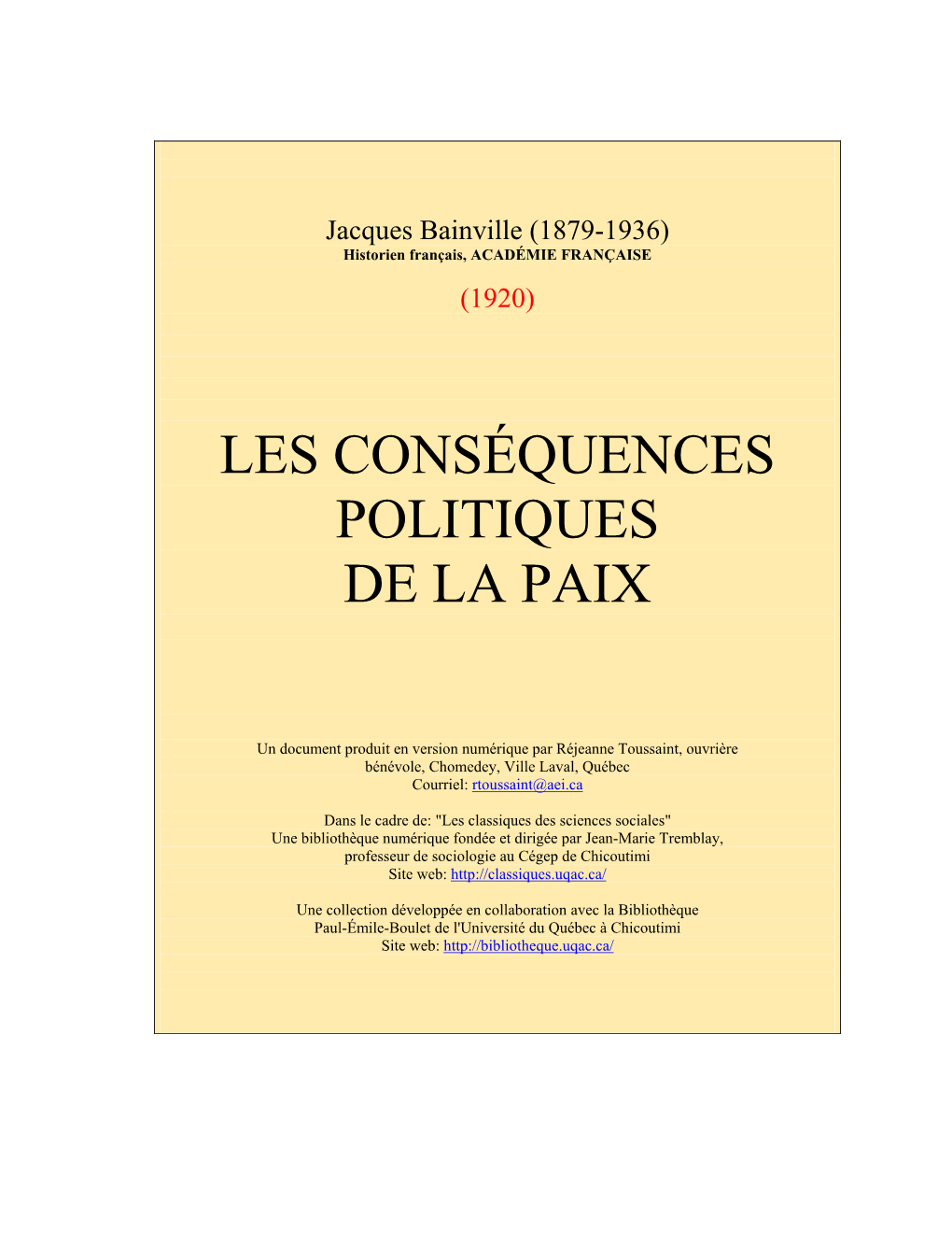 Les Conséquences Politiques De La Paix