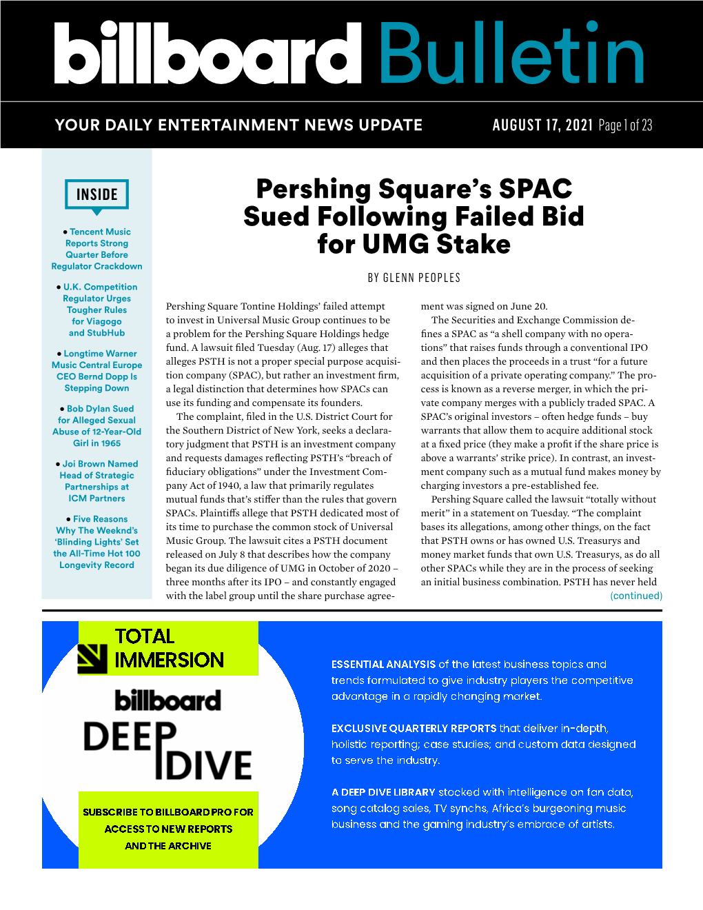 Pershing Square's SPAC Sued Following Failed Bid For