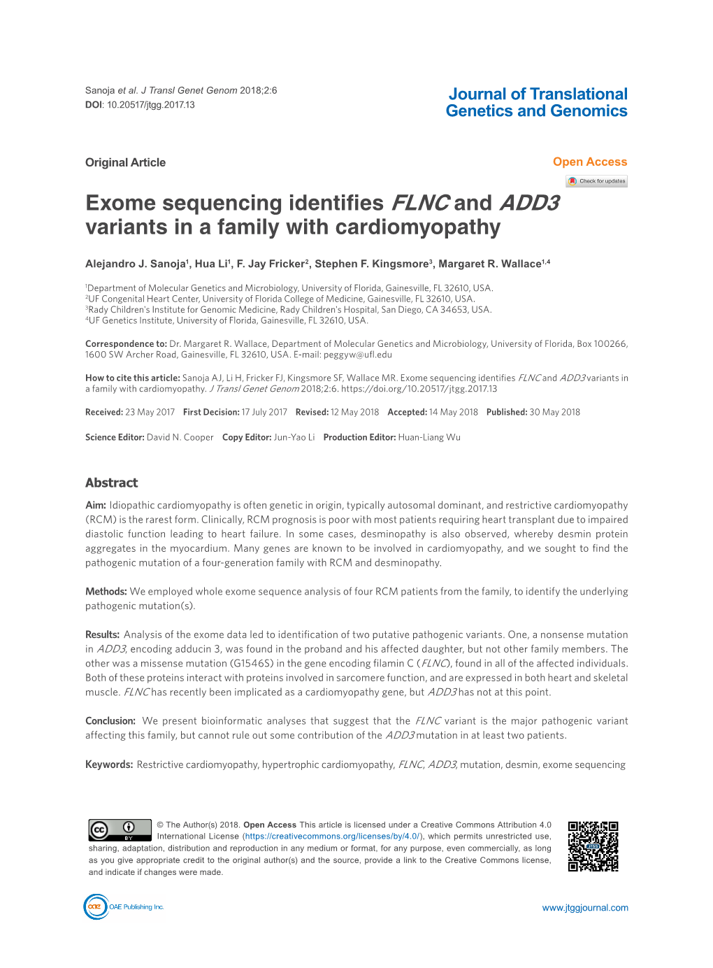 Exome Sequencing Identifies FLNC and ADD3 Variants in a Family With