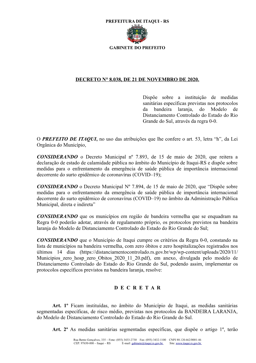 Baixar Decreto Municipal 8038/2020
