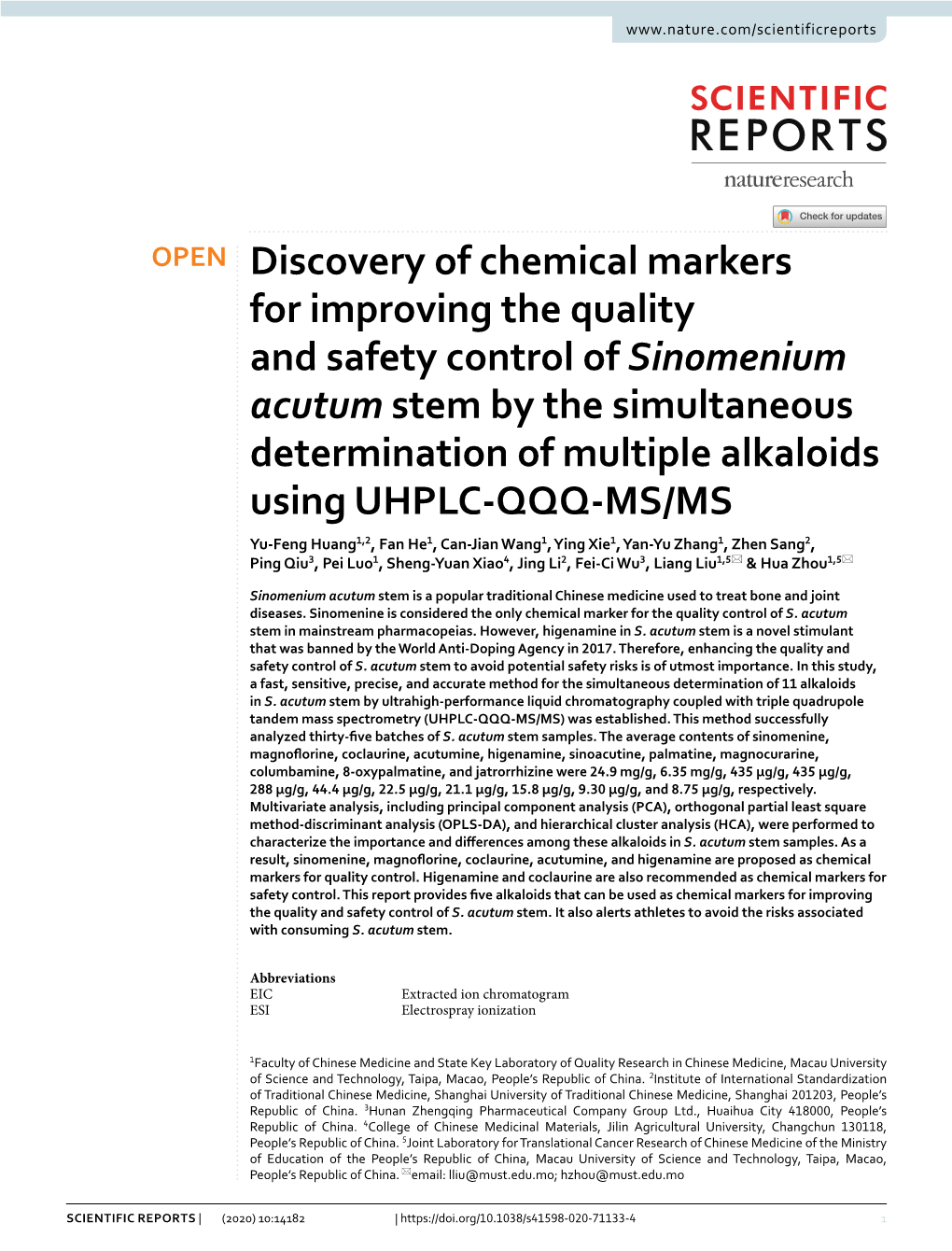 Discovery of Chemical Markers for Improving the Quality and Safety