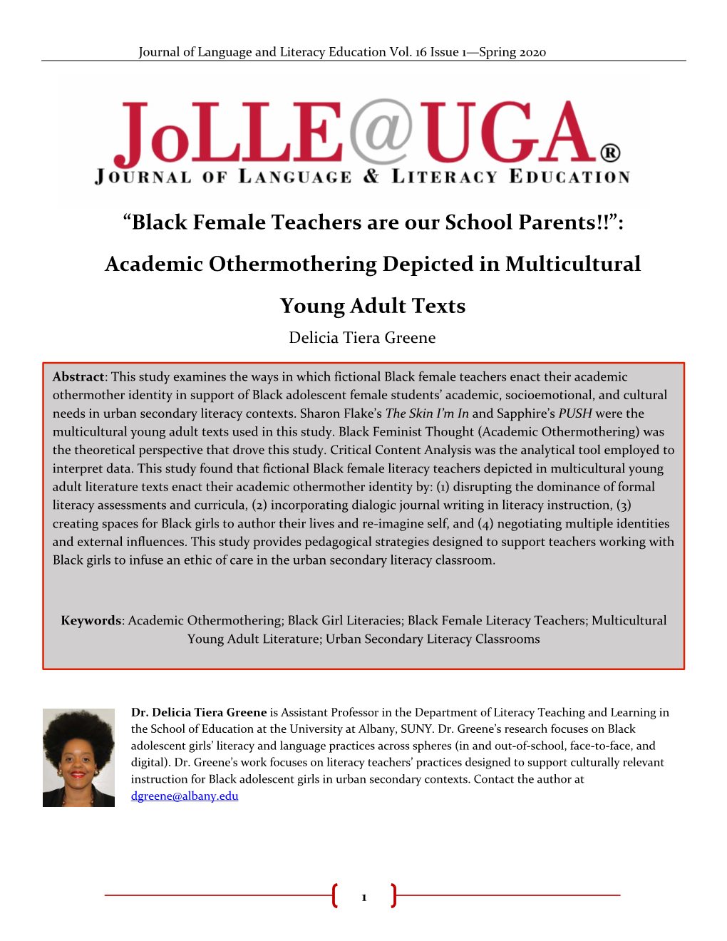 “Black Female Teachers Are Our School Parents!!”: Academic Othermothering Depicted in Multicultural Young Adult Texts