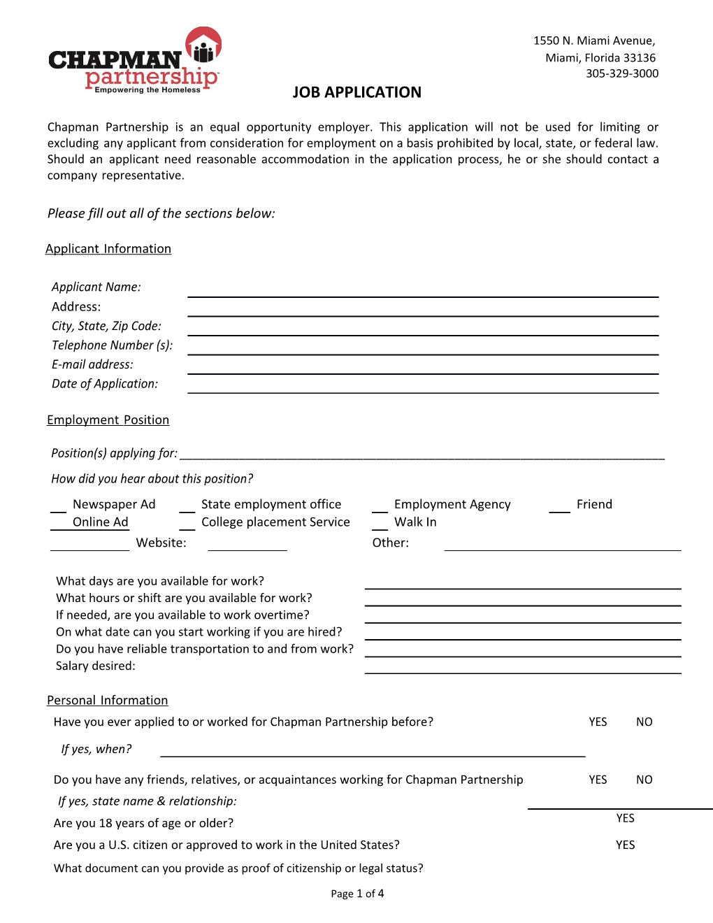 Chapman Partnership Job Application