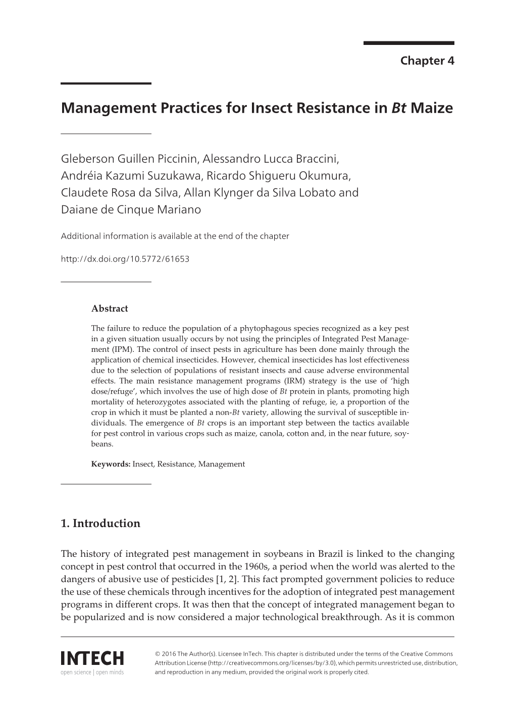 Management Practices for Insect Resistance in Bt Maize