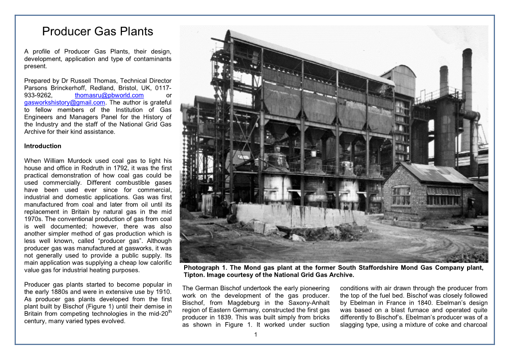 Producer Gas Plants