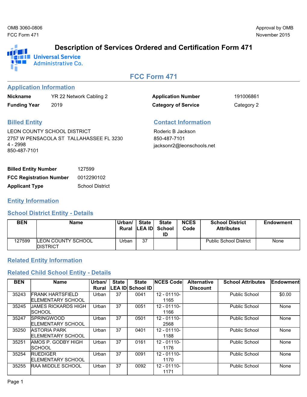 Description of Services Ordered and Certification Form 471 FCC Form