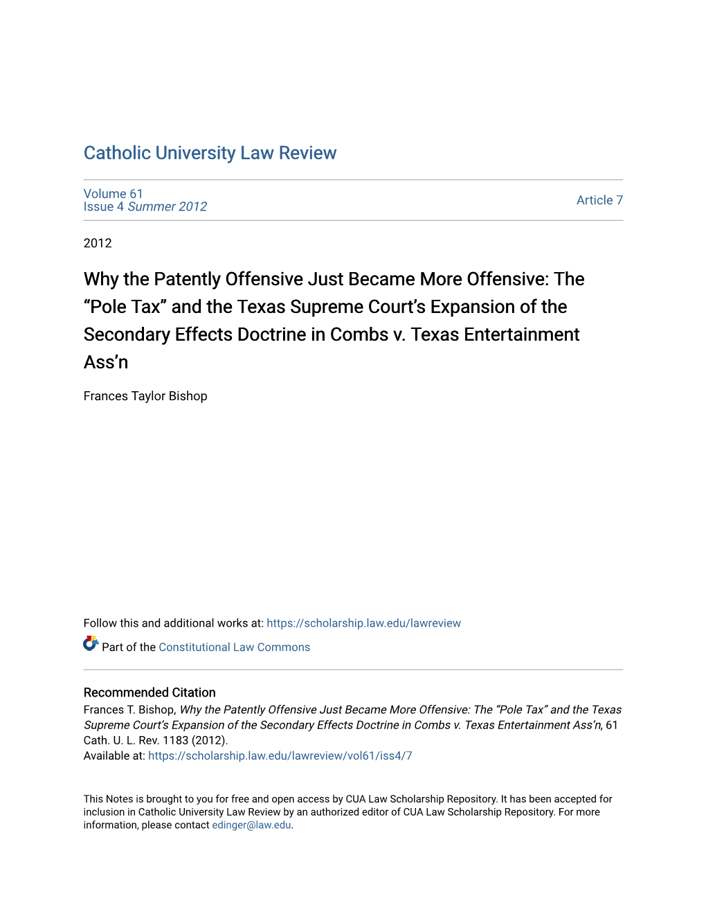 “Pole Tax” and the Texas Supreme Court's Expansion of the Secon