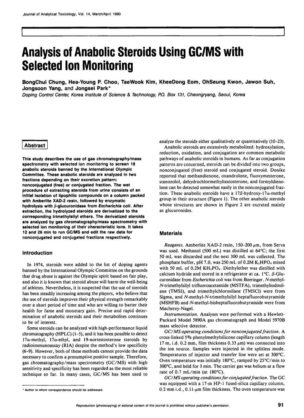 Analysis of Anabolic Steroids Using GCIMS with Selected Ion Monitoring