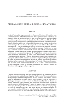 The Hasmonean State and Rome: a New Appraisal