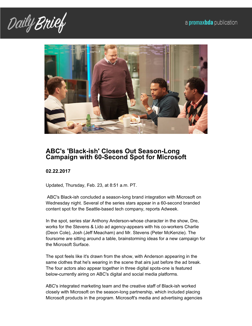 Black-Ish' Closes out Season-Long Campaign with 60-Second Spot for Microsoft