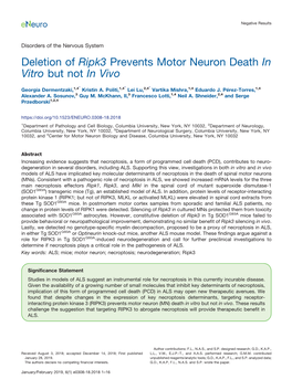 Deletion of Ripk3 Prevents Motor Neuron Death in Vitro but Not in Vivo