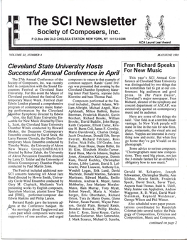 The SCI Newsletter Society of Composers, Inc