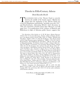Theorika in Fifth-Century Athens David Kawalko Roselli