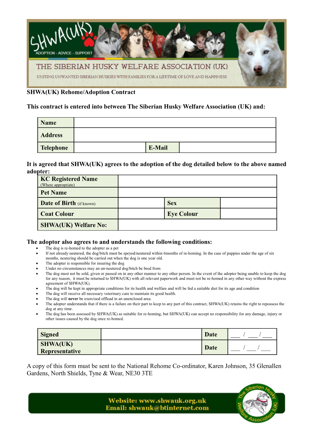 SHWA(UK) Rehome/Adoption Contract
