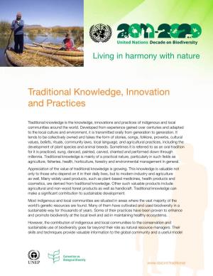Traditional Knowledge, Innovation and Practices