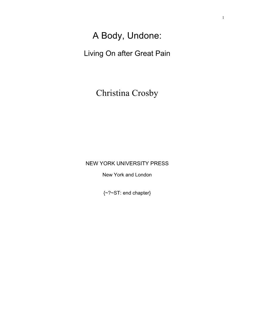 A Body, Undone: Christina Crosby
