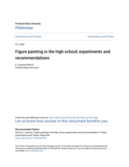 Figure Painting in the High School; Experiments and Recommendations