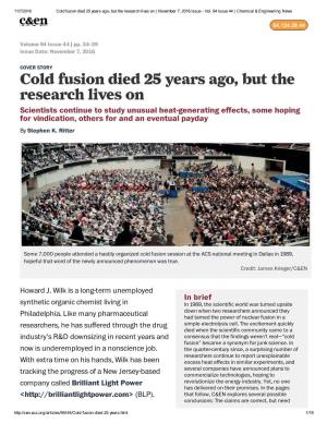 Cold Fusion Died 25 Years Ago, but the Research Lives on | November 7, 2016 Issue - Vol