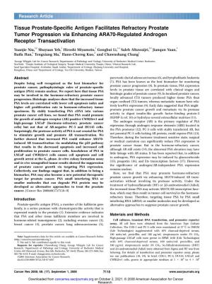 Tissue Prostate-Specific Antigen Facilitates Refractory Prostate Tumor Progression Via Enhancing ARA70-Regulated Androgen Receptor Transactivation