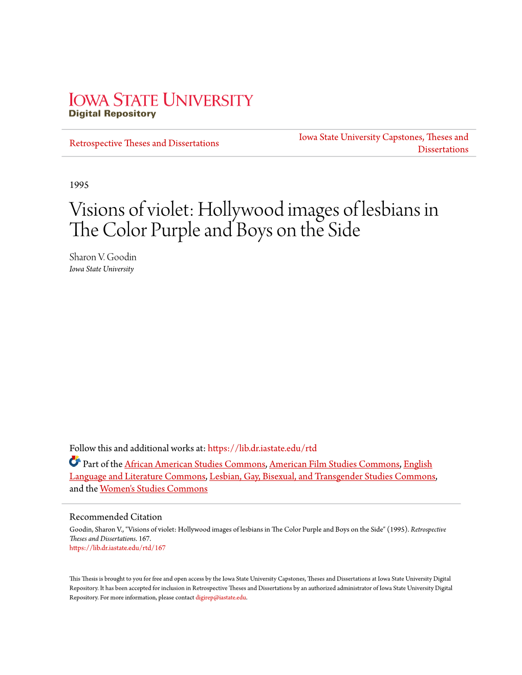 Visions of Violet: Hollywood Images of Lesbians in the Color Purple and Boys on the Side