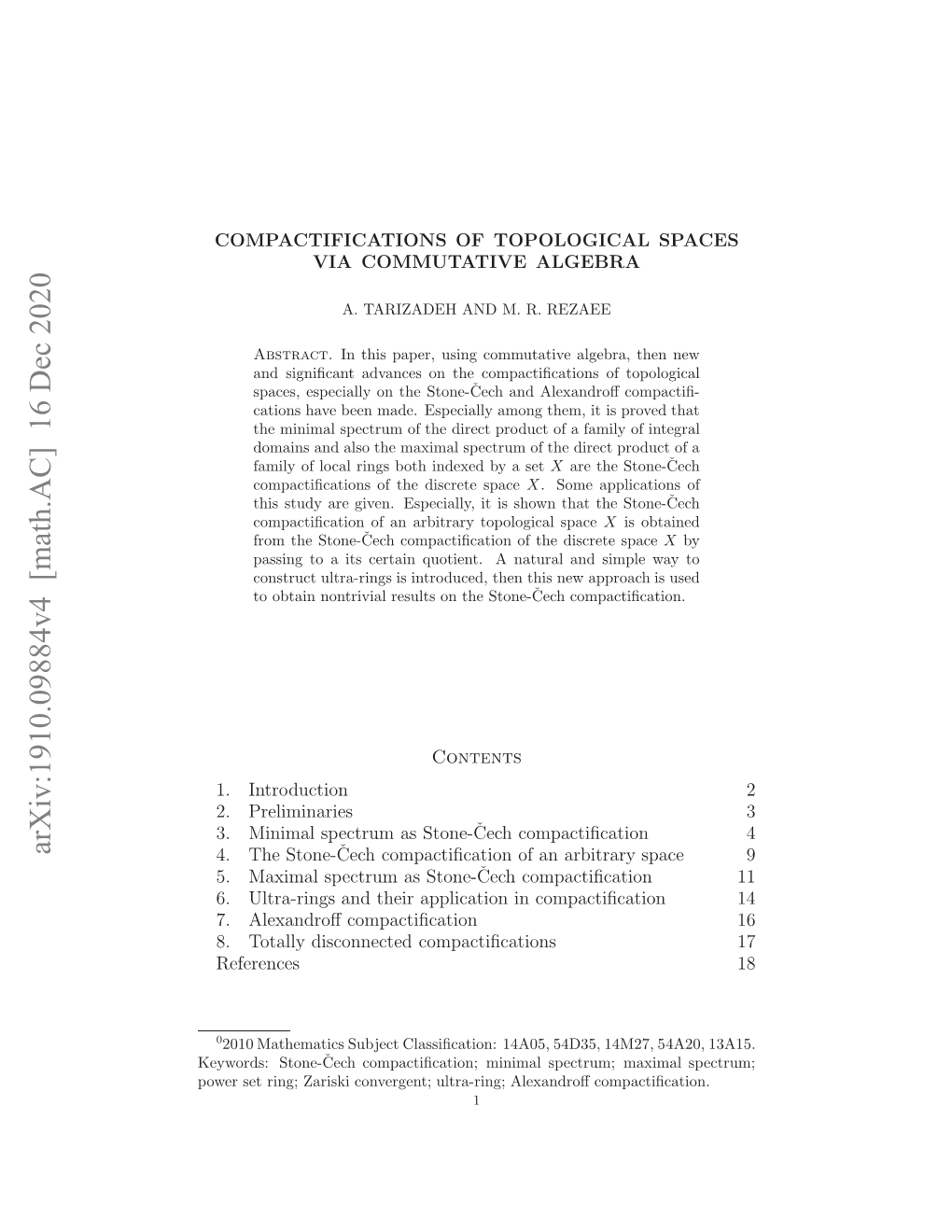 Arxiv:1910.09884V4 [Math.AC] 16 Dec 2020